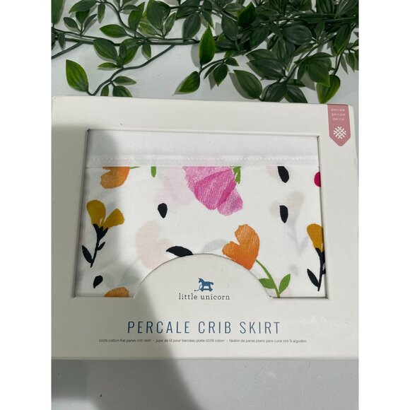 Little Unicorn Percale Crib Skirt 100% Cotton Floral Design 52"x28"x12" - Picture 1 of 12